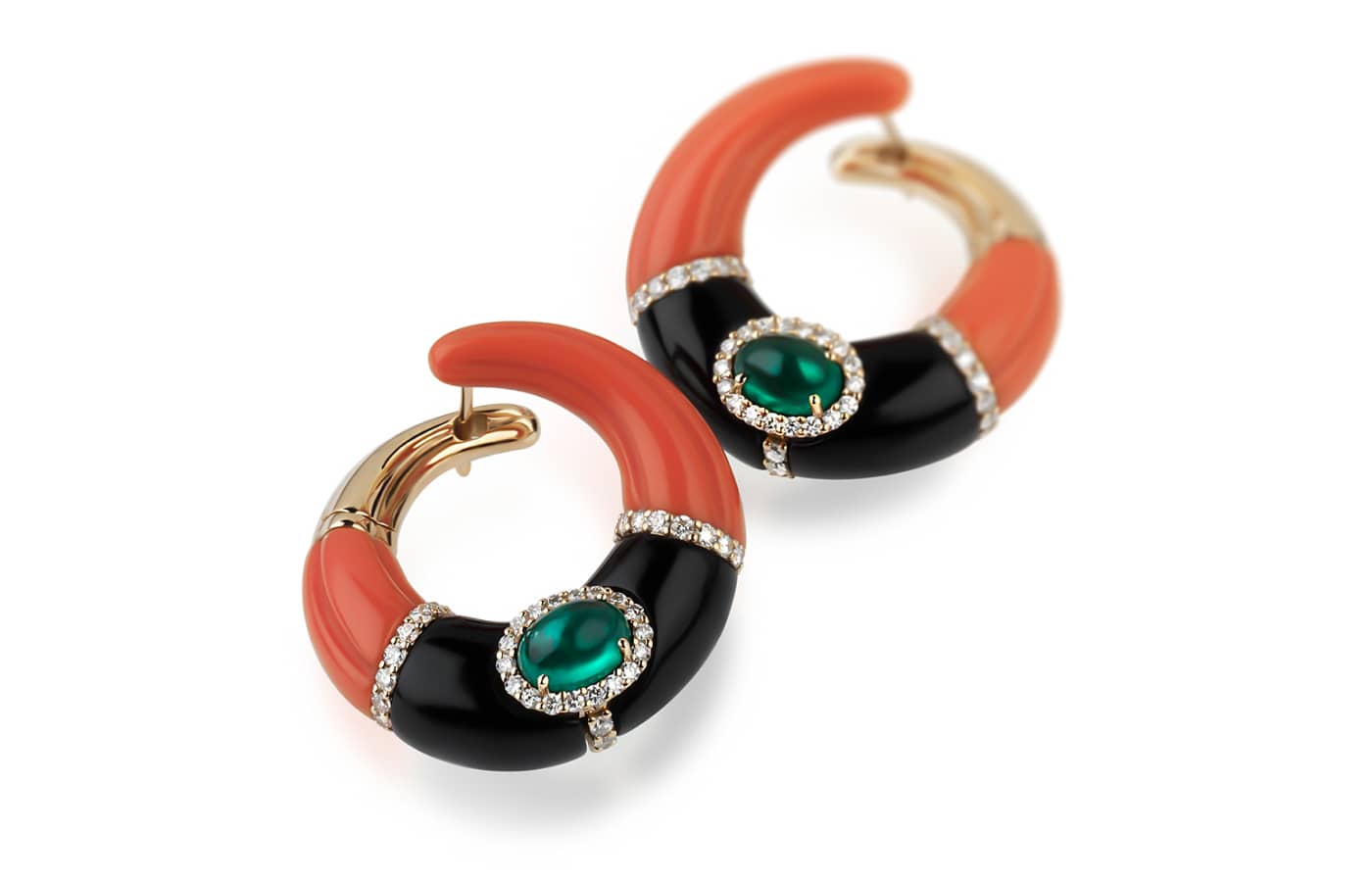 Hardstone, diamond and emerald cabochon earrings by Haute Jewels Geneva 2023 exhibitor, Verdi