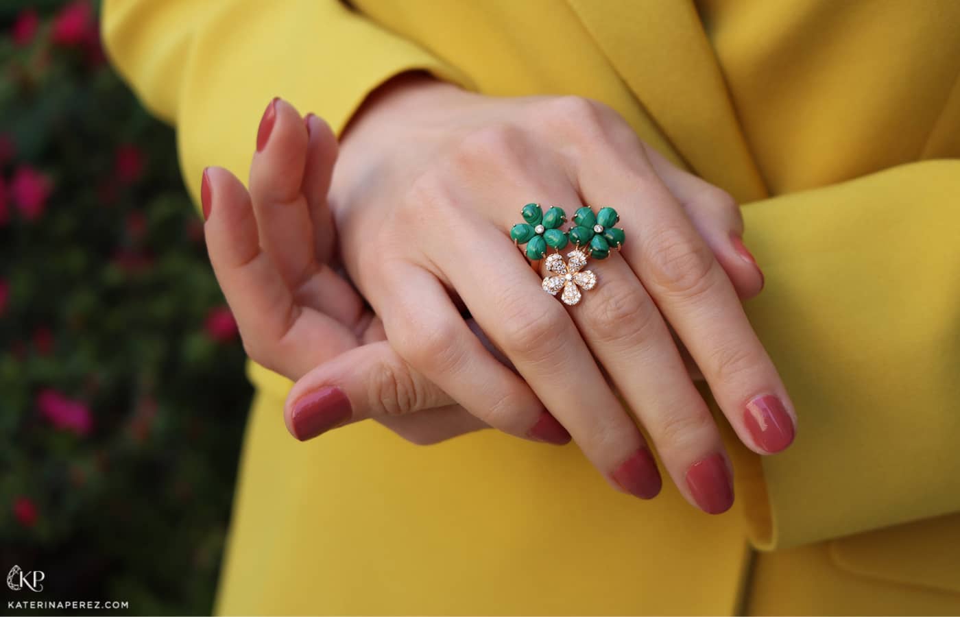 Malachite and diamond ring by Cesare Pompignon