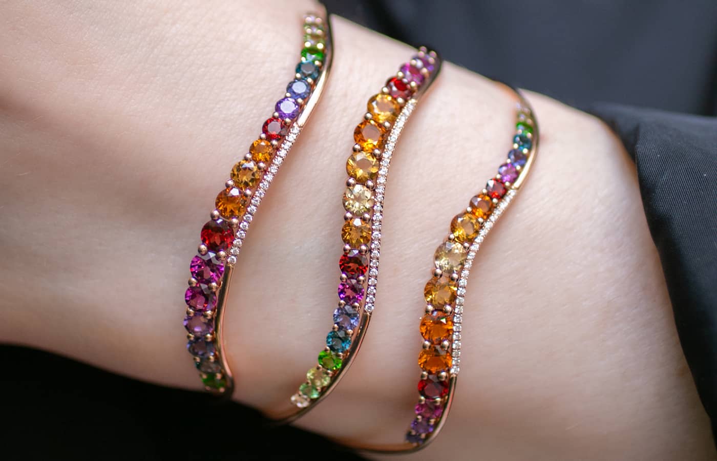 Colourful gemstone bracelets by Isabelle Langlois