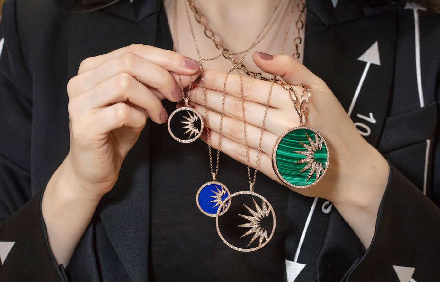  Hardstone pendants including lapis lazuli, onyx and malachite by Luca Carati