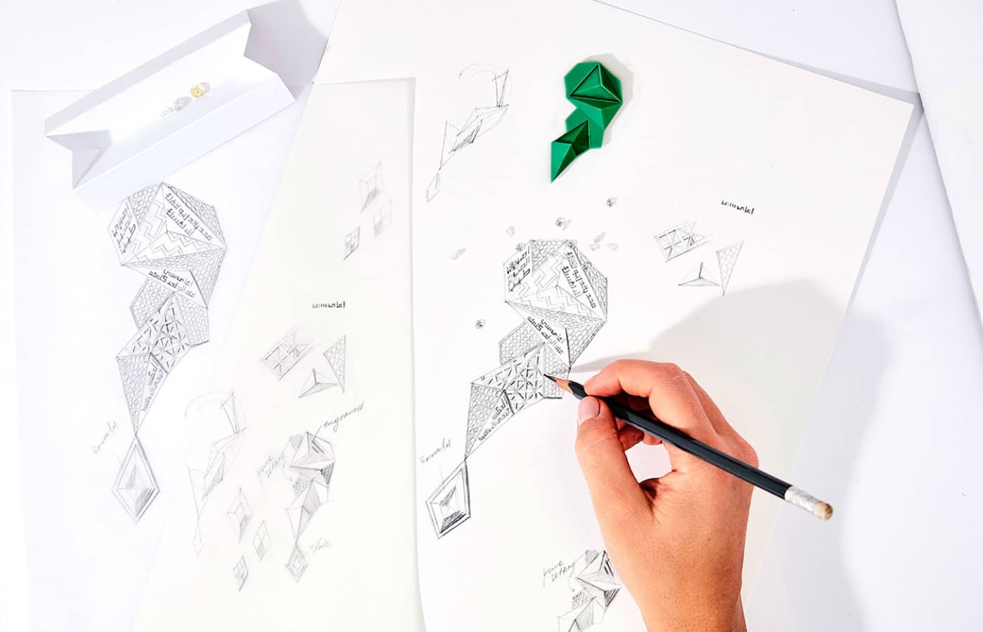  Yataghan Roshan earrings during the design process