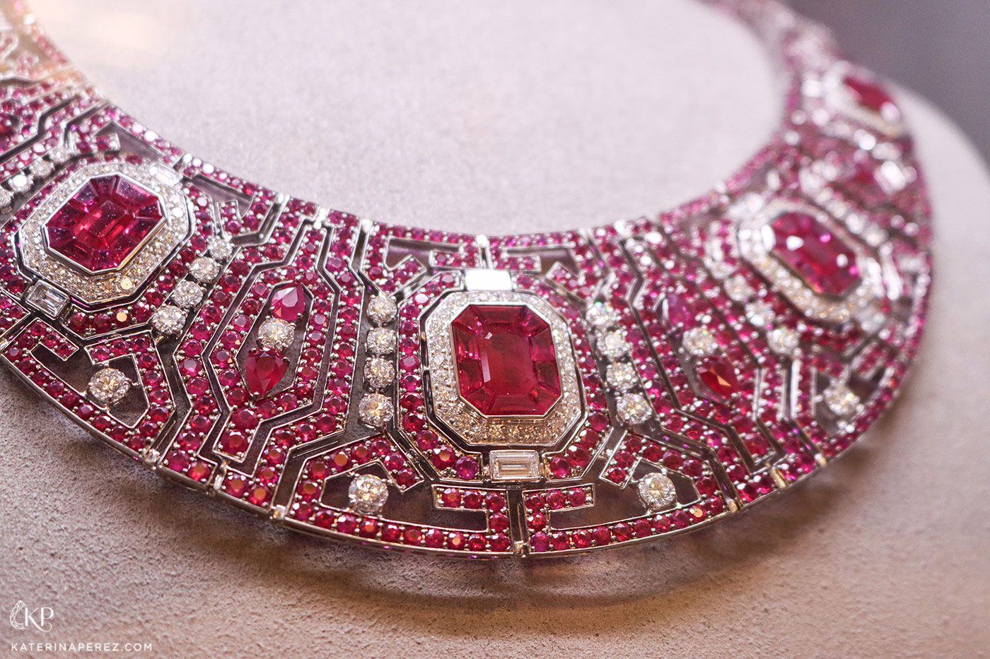  A closer look at a ruby and diamond necklace by Jaipur Gems with illusion-set rubies