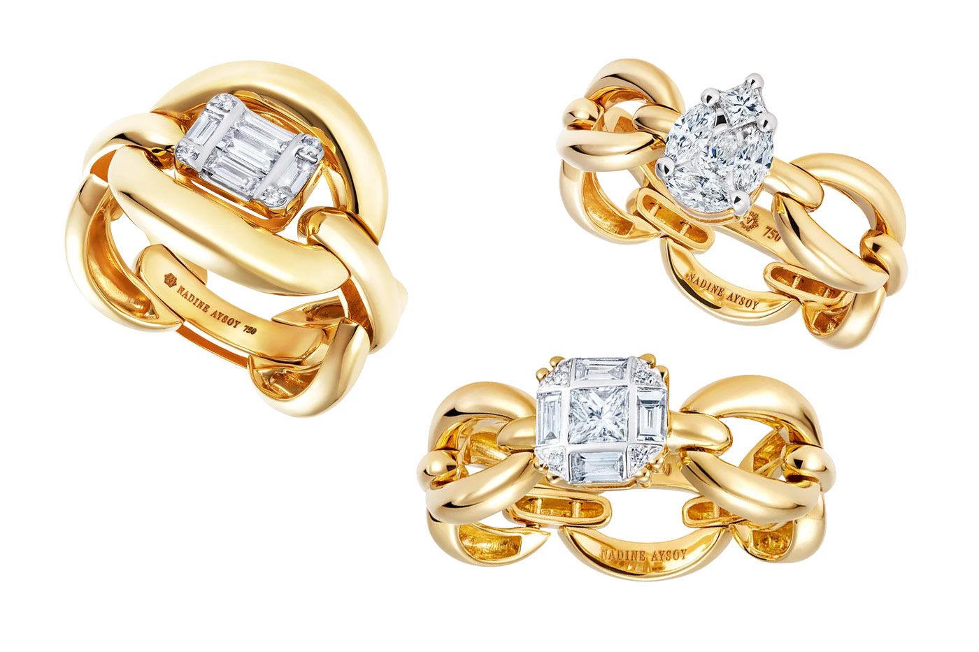 The Nadine Aysoy Catena collection features rings with an illusion setting