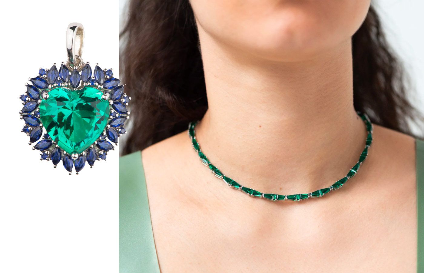  Le Blanc Jewellery pendant and necklace with laboratory-grown emeralds