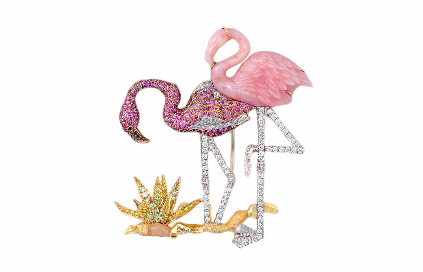  Ricardo Basta Flamingo brooch in pink sapphire and carved pink opal 