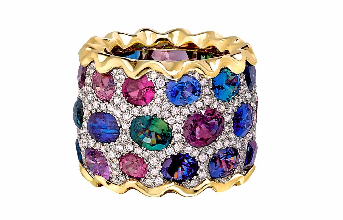  Ricardo Basta eternity ring with natural sapphires and diamonds in 18k gold and platinum
