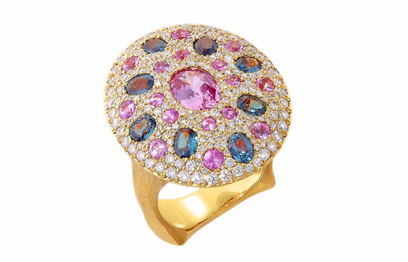  Ricardo Basta cocktail ring with sapphires and diamonds in 18k yellow gold 