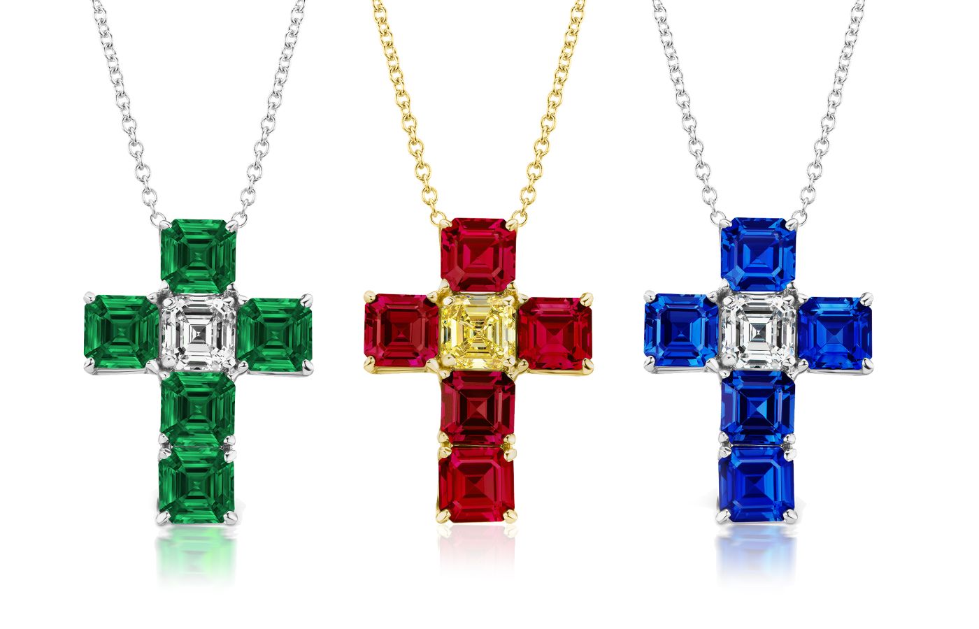  ARAZI diamond and coloured gemstone cross pendants