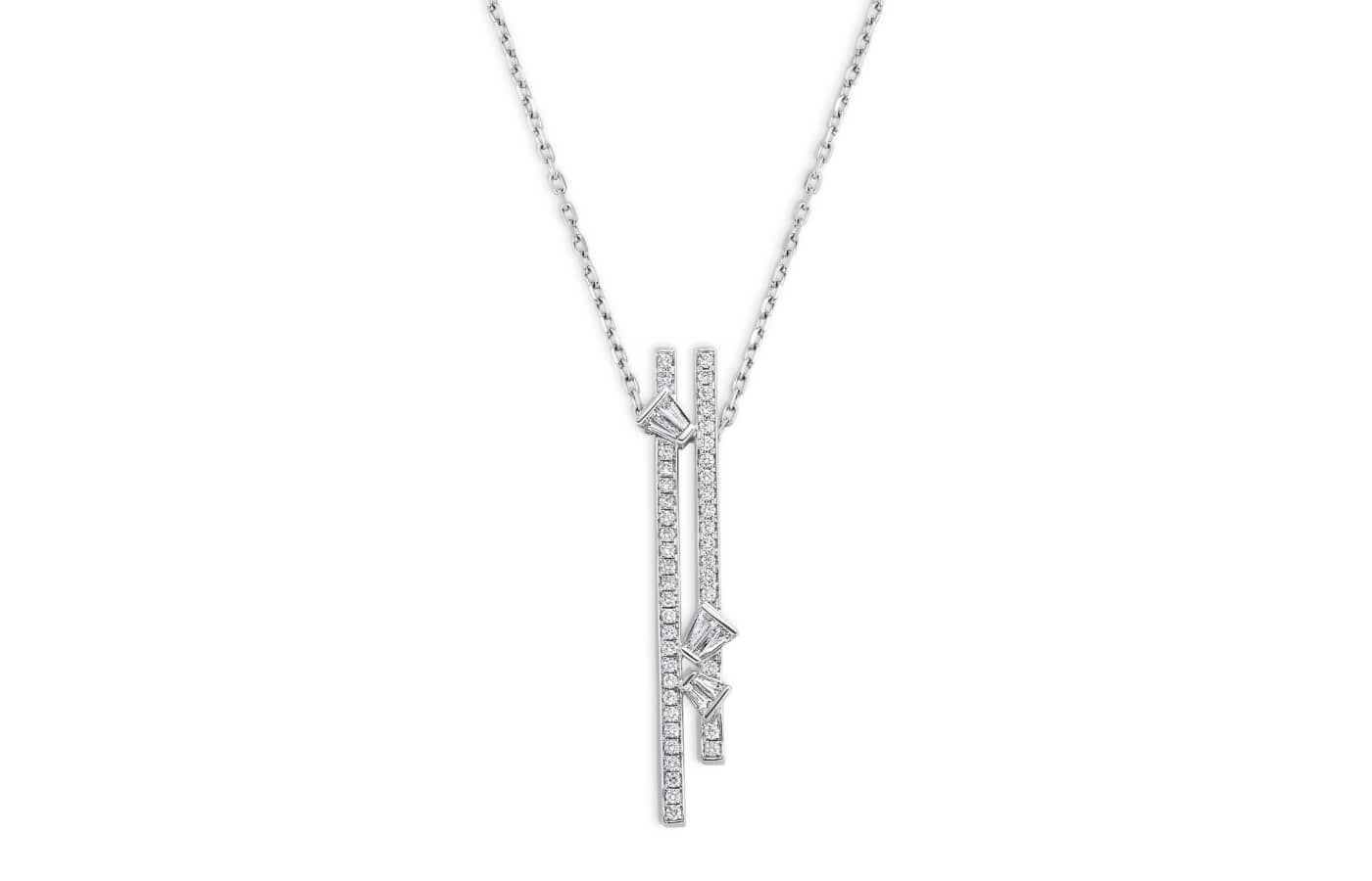  Bucherer Fine Jewellery Rock Diamonds pendant in 18k white gold with trapezoid- and round brilliant-cut diamonds 
