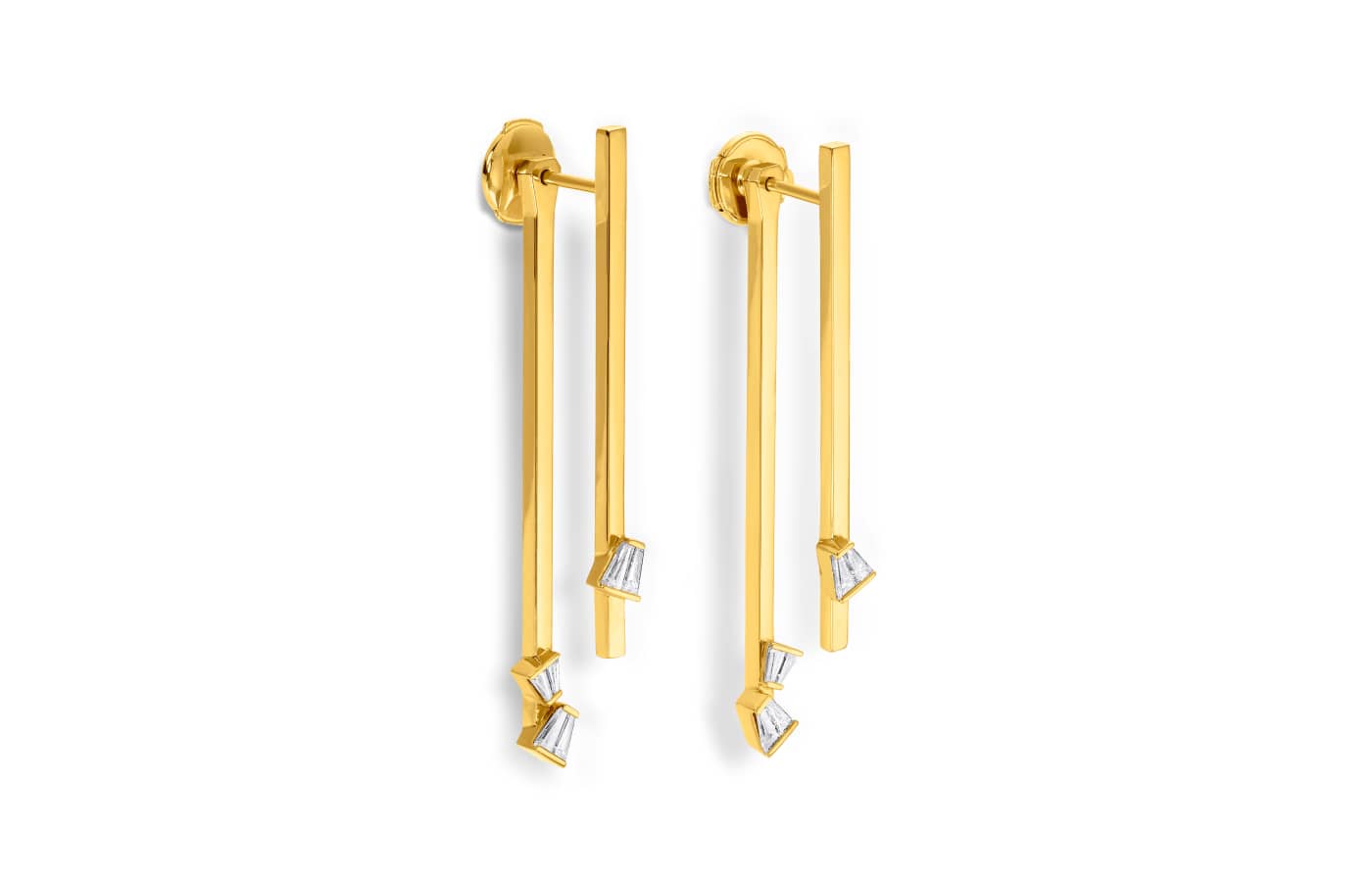  Bucherer Fine Jewellery Rock Diamonds ear pins in 18k yellow gold with trapezoid- and round brilliant-cut diamonds 