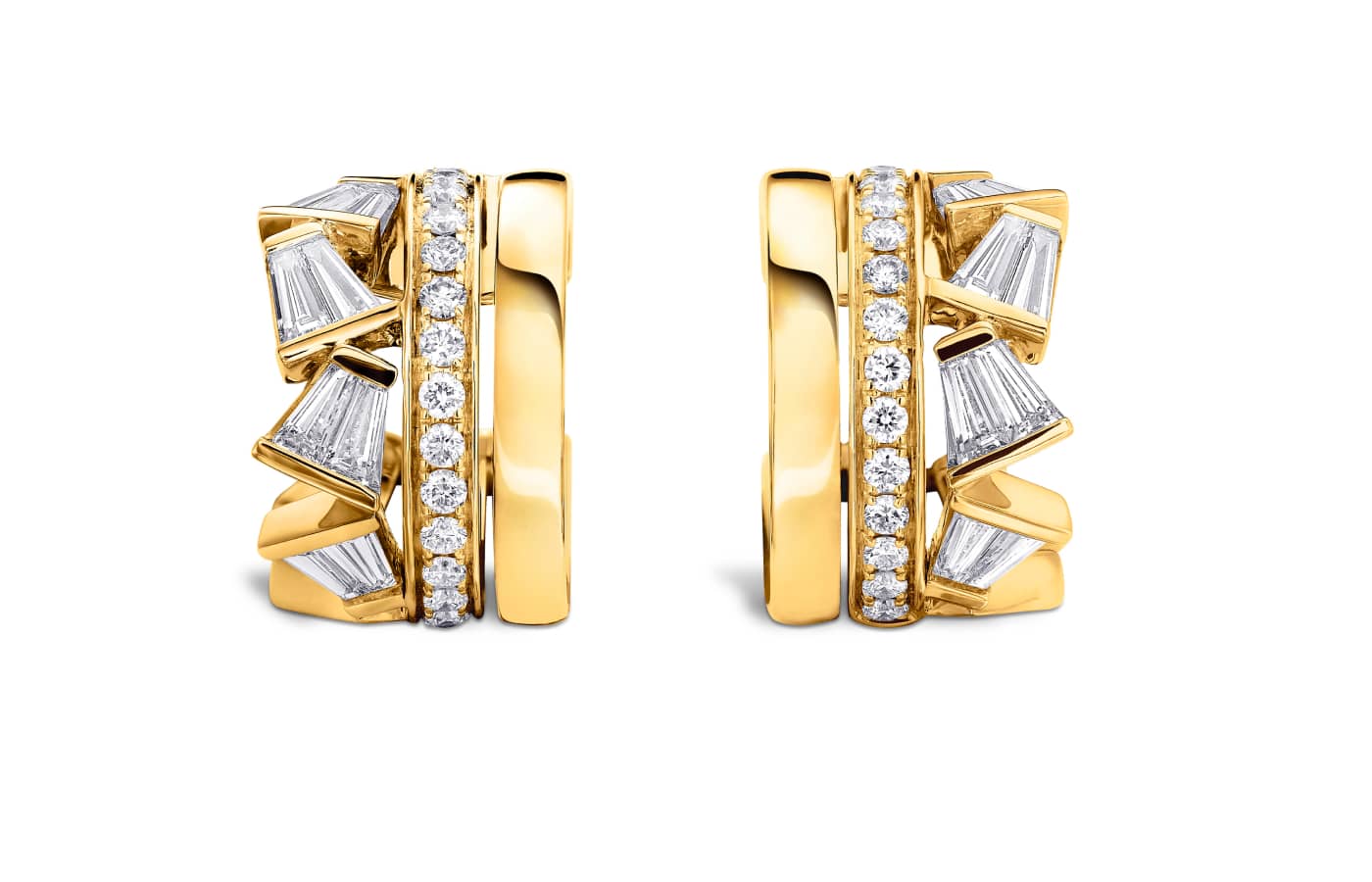  Bucherer Fine Jewellery Rock Diamonds creole earrings in 18k yellow gold with trapezoid- and round brilliant-cut diamonds 