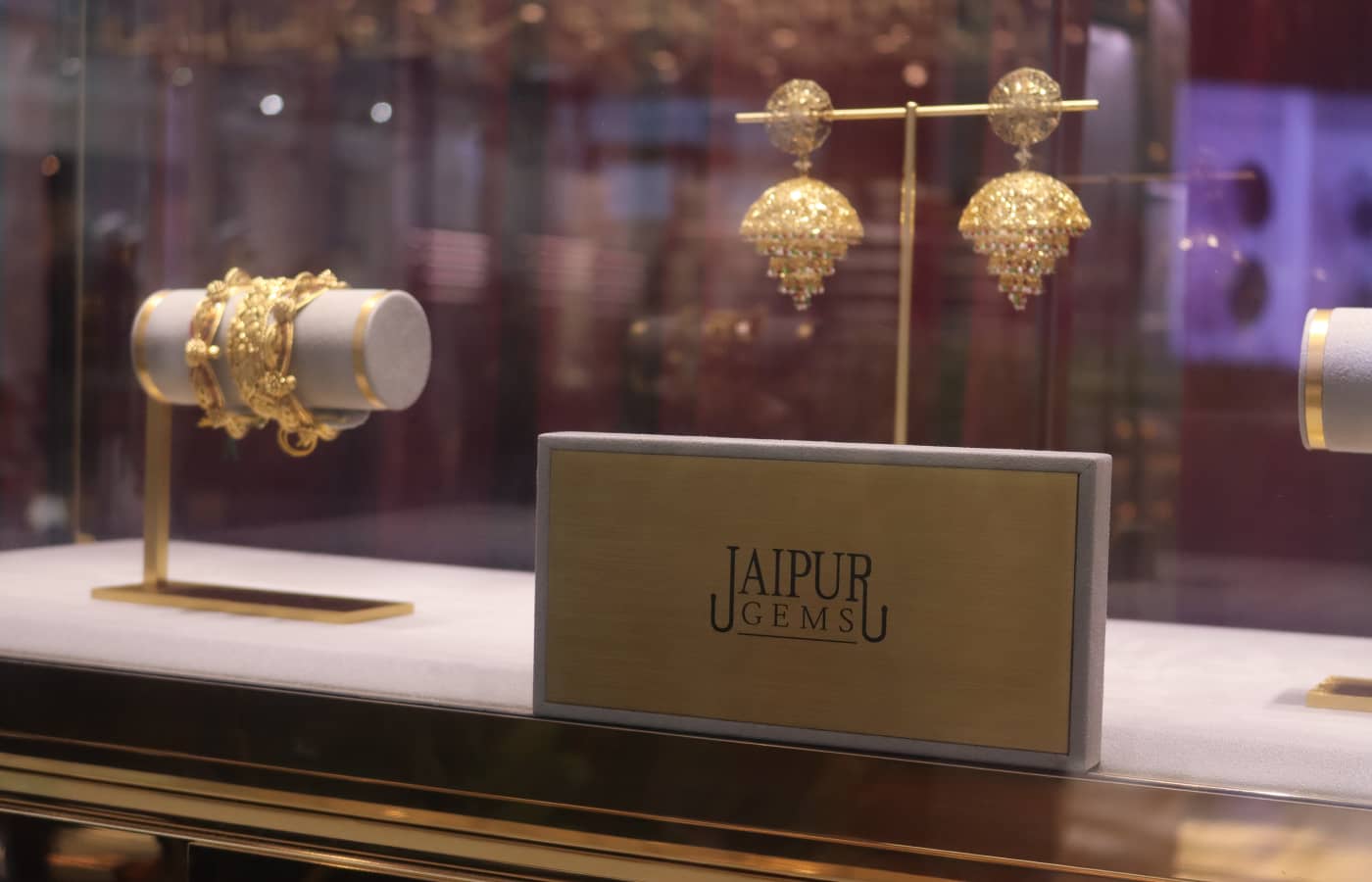 Yellow gold jewellery pieces by Jaipur Gems on display at its new boutique in the Galleria Mall in Dubai