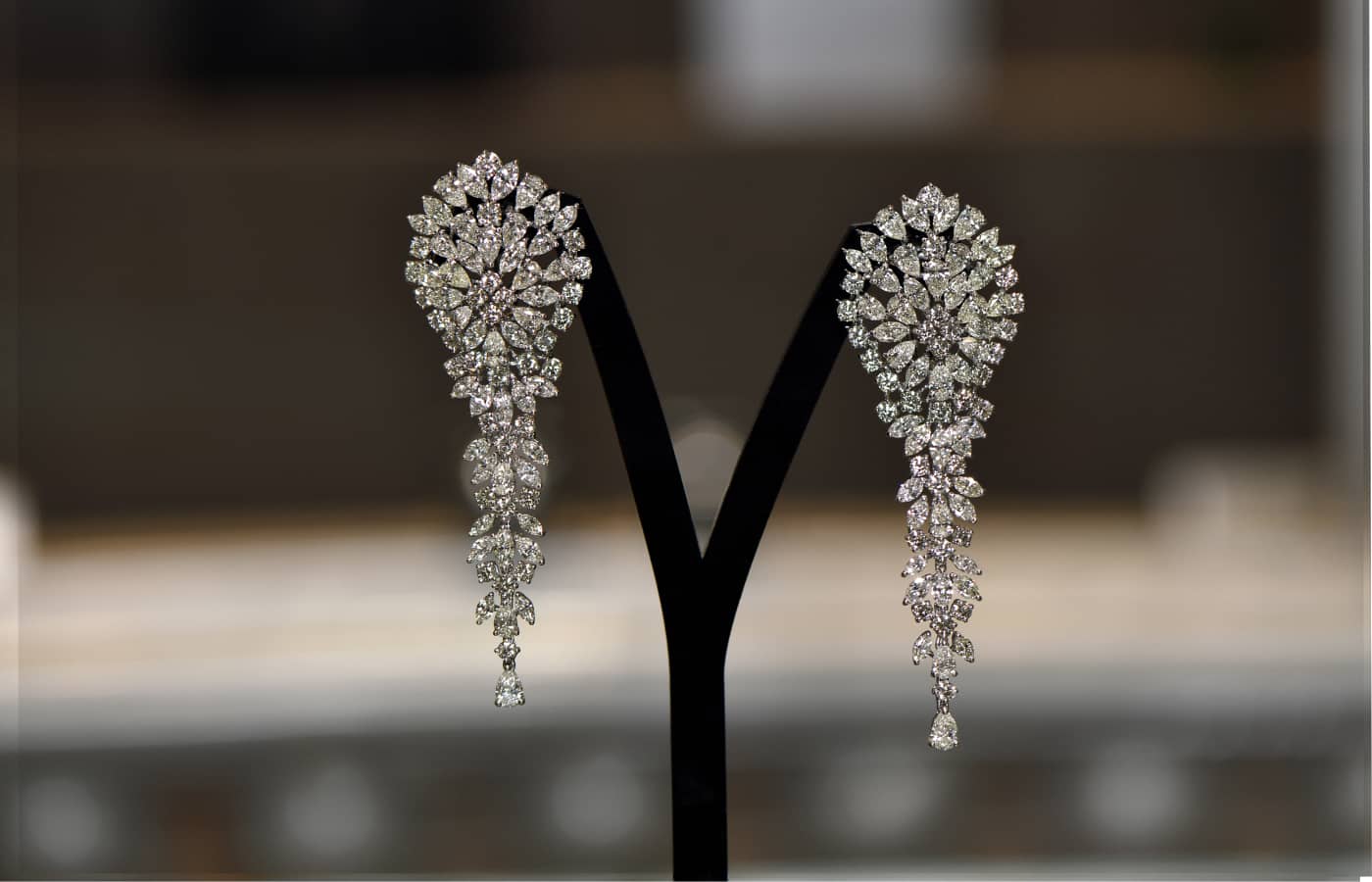  Jaipur Gems Floral Diamond earrings with 22.11 carats of marquise and pear-shaped diamonds