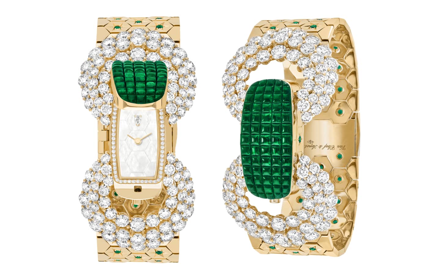 Van Cleef & Arpels High Jewellery watch in gold, emerald, mother of pearl and diamond