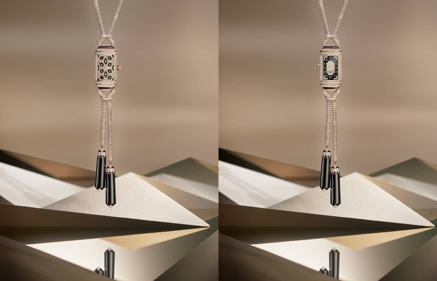 Jaeger-le-Coultre Reverso Secret Necklace watch in gold, diamond and onyx