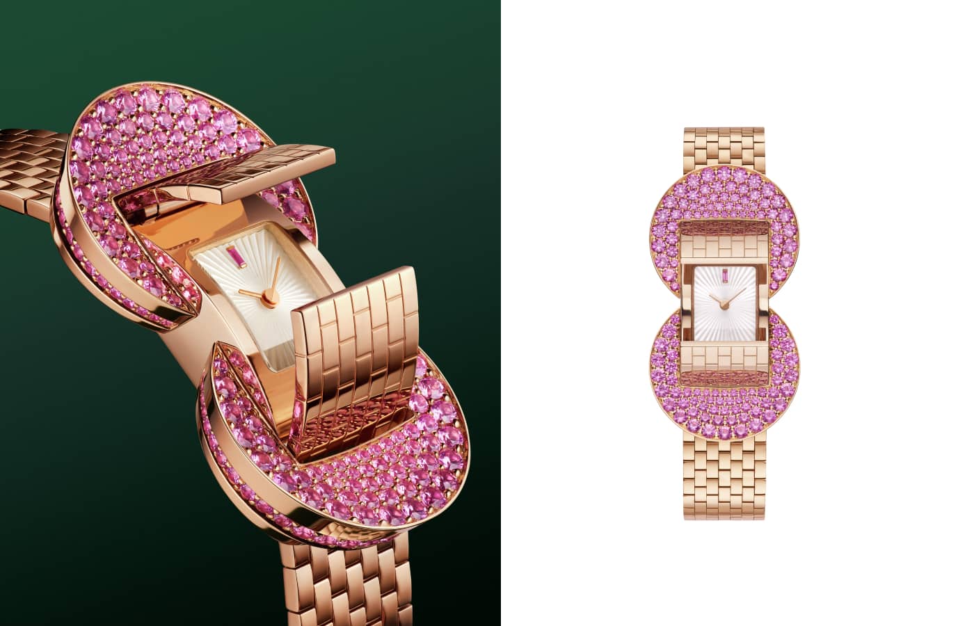 Van Cleef & Arpels Ludo Secret watch in rose gold, diamond and guilloché white mother-of-pearl