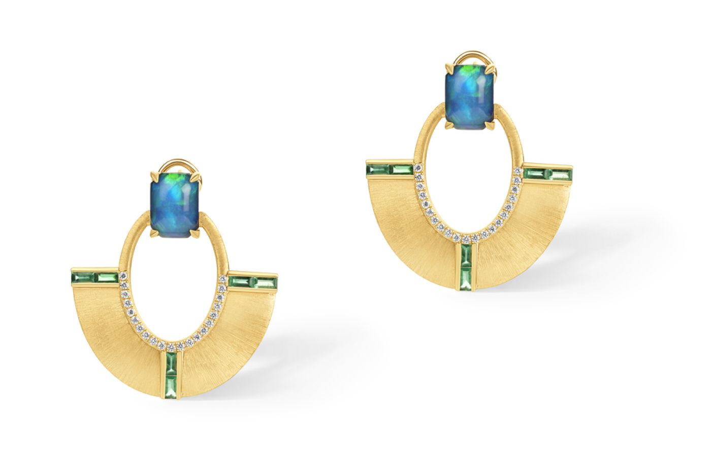  ASHAHA Siwa earrings in gold, diamond, peridot and opal