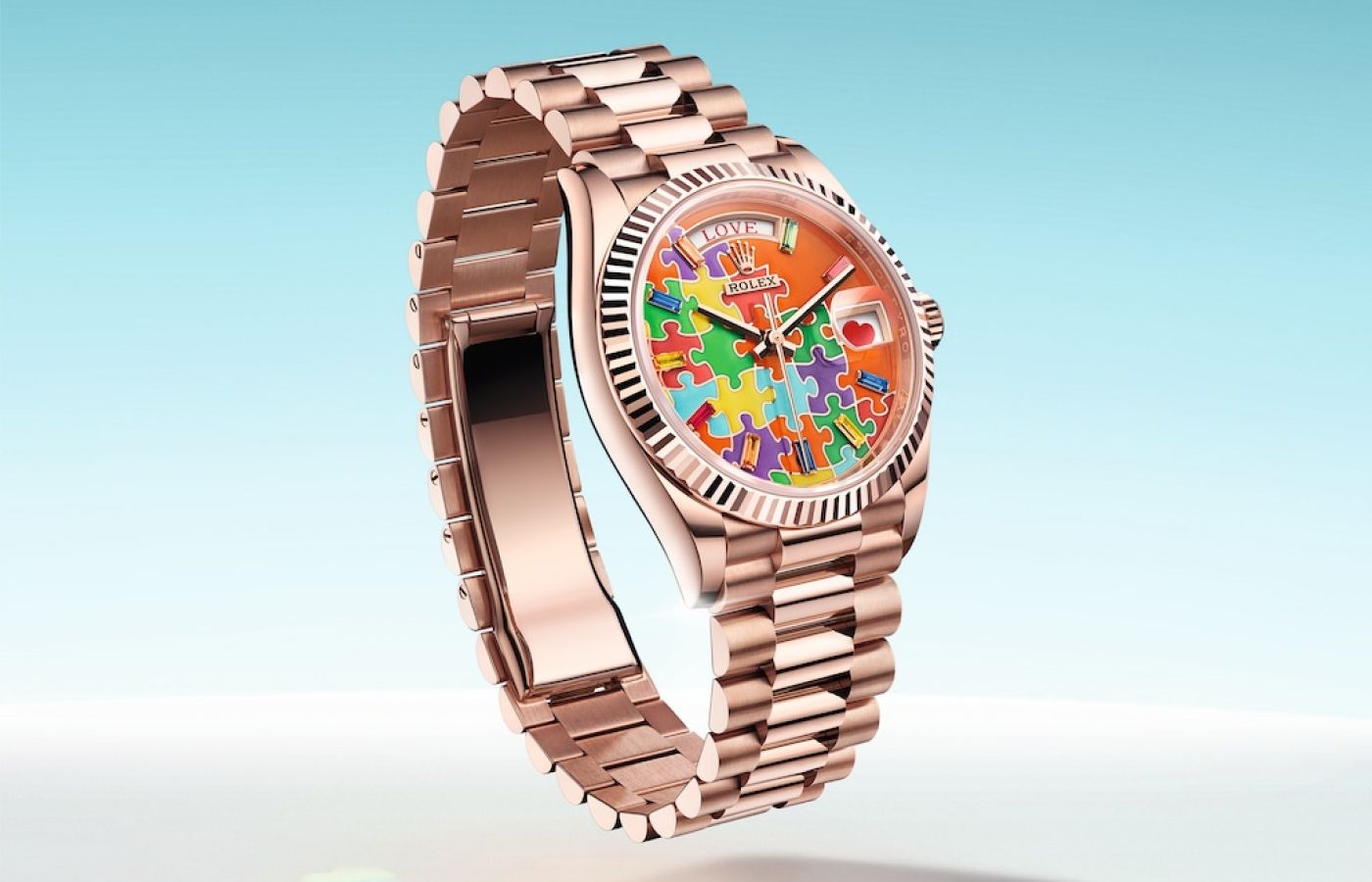 Rolex Oyster Perpetual DAY-DATE 36 in rose gold and enamel
