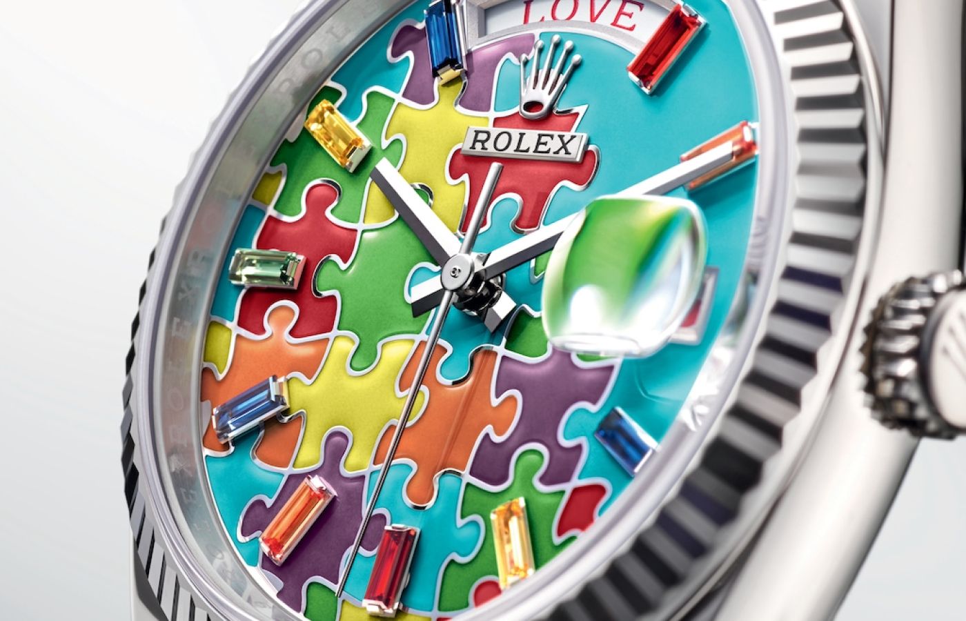 Rolex Oyster Perpetual DAY-DATE 36 in white gold and enamel
