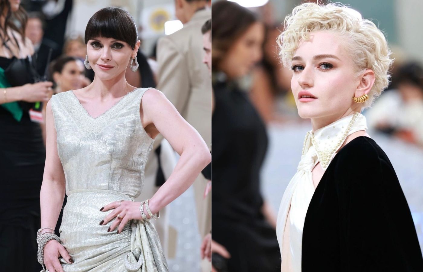  MET Gala attendee Christine Ricci in Gismondi 1754, alongside Julia Garner in an extravagant cuff with malachite beads