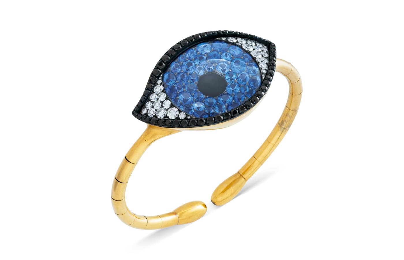  JAR sapphire, spinel and diamond ‘Eye’ bangle with round and old-cut sapphires, spinels and round diamonds in silver and 18k yellow gold, 2011, due to be sold at the Christie’s Magnificent Jewels auction on 17 May 2023