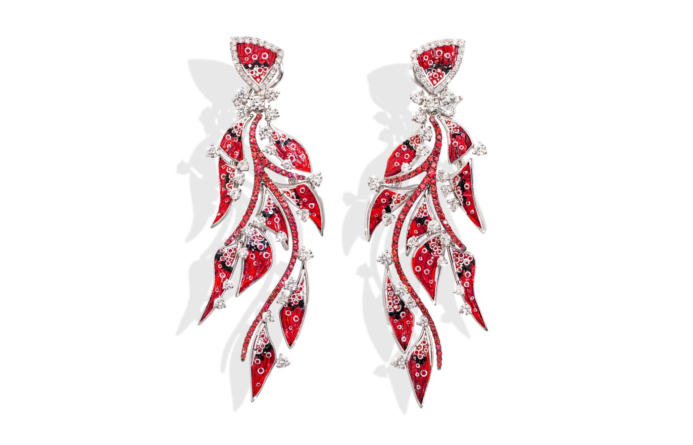  Sicis Nebulosa Supernova earrings with red micromosaic tesserae, orange sapphires and round brilliant-cut diamonds
