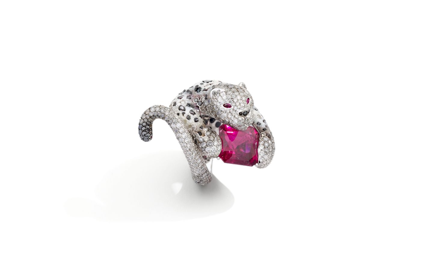 Sicis Damisa Ice ring with micromosaics, diamonds and an octagonal-shaped rubellite