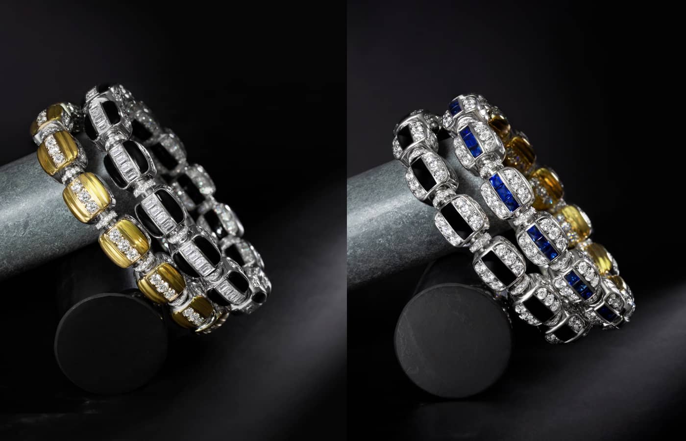 PICCHIOTTI REVERSIBLE XPANDABLE™ bracelets in  onyx, gold, sapphire and diamond 
