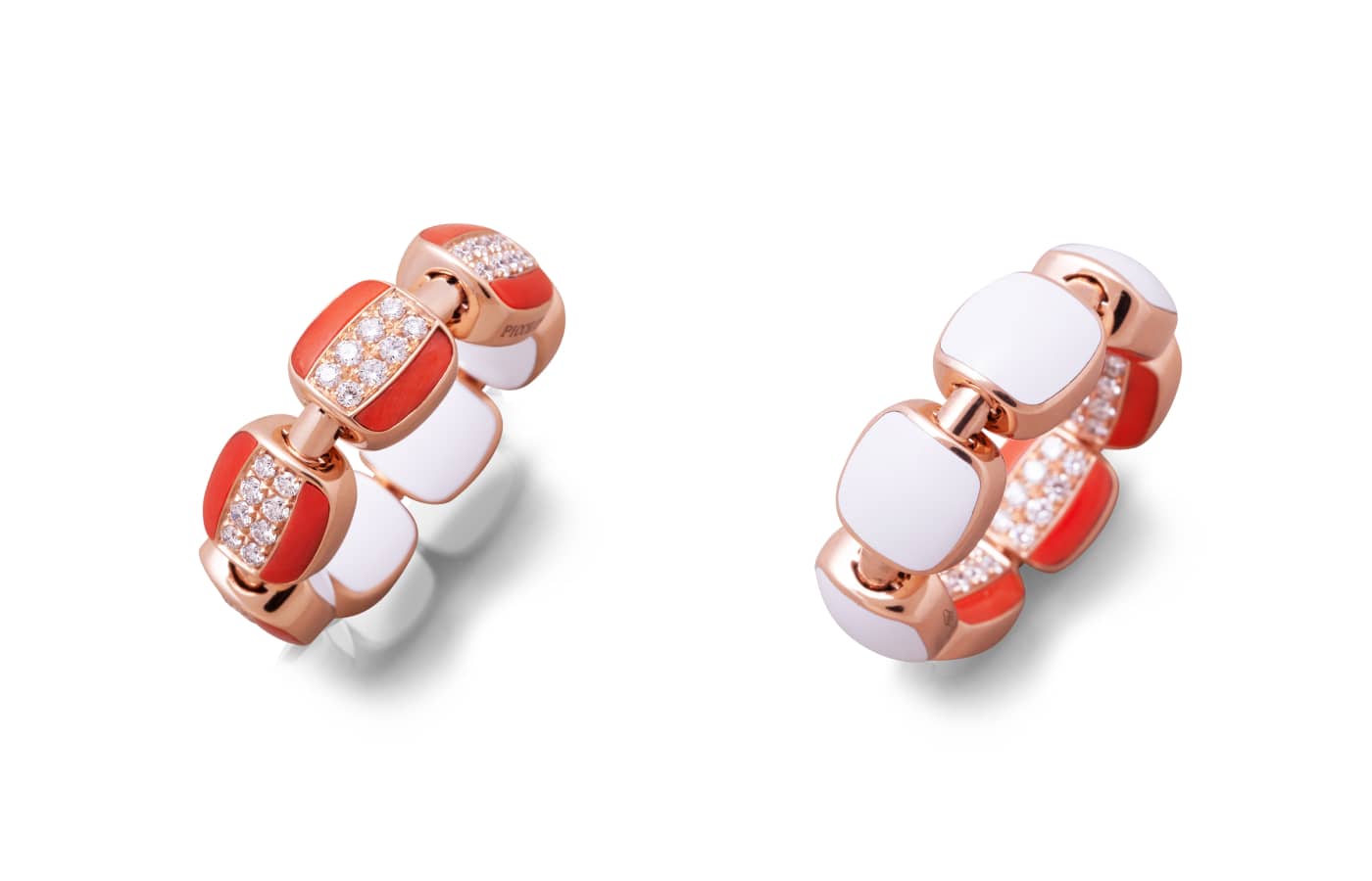 PICCHIOTTI Reversible Xpandable™ ring in gold, coral, white ceramic and diamond