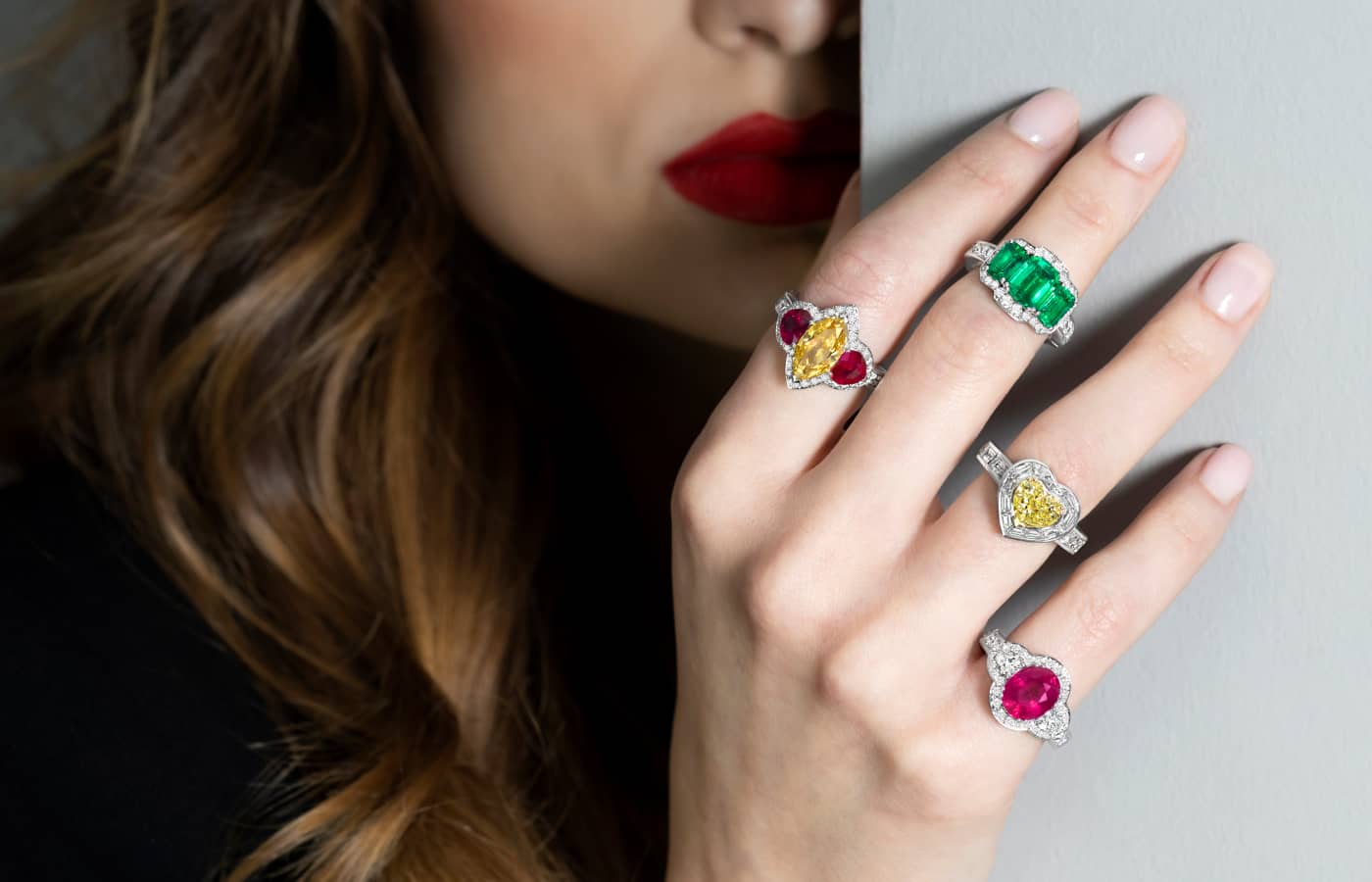  Model wearing PICCHIOTTI Xpandable™ Collection cocktail rings