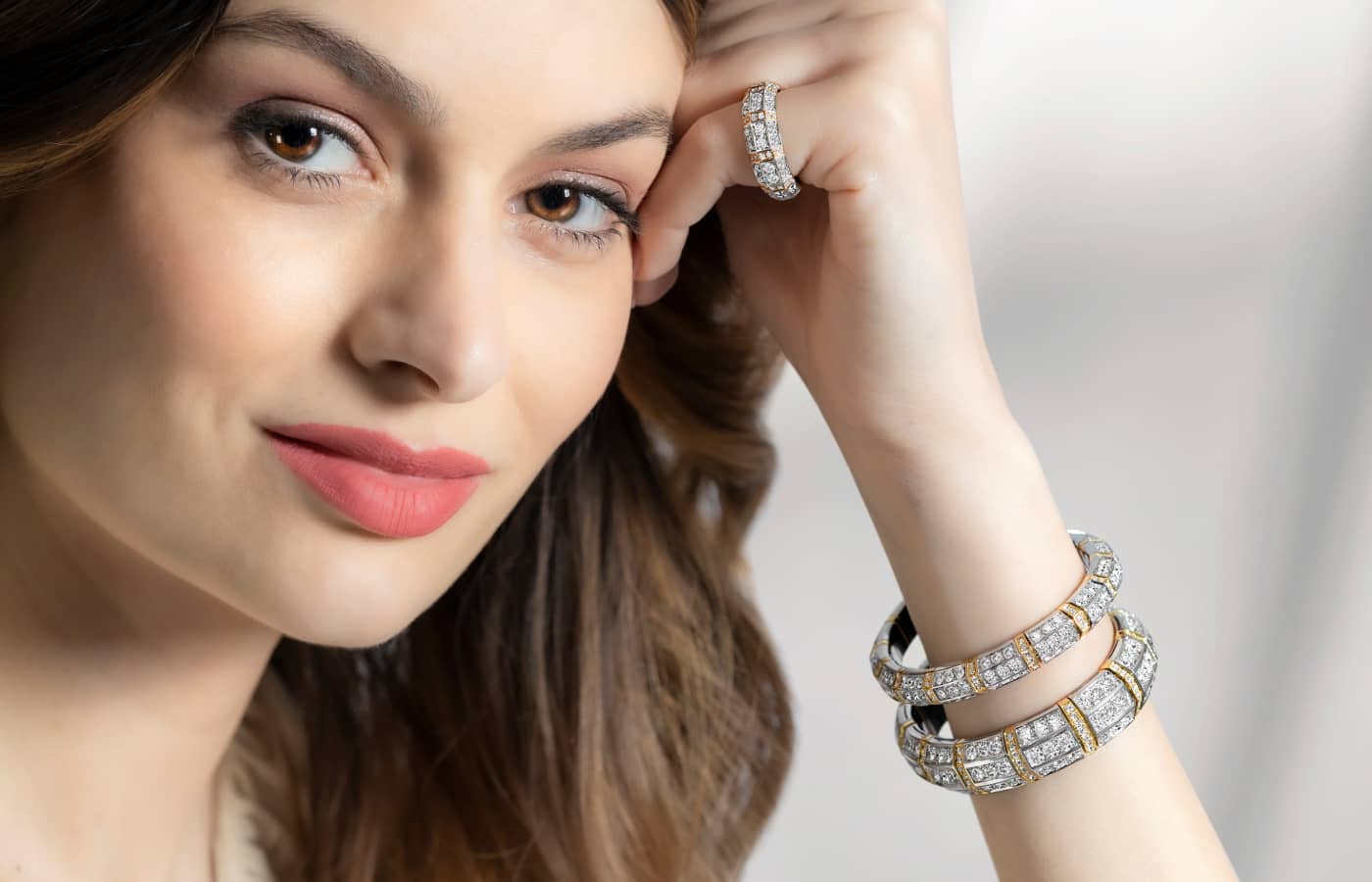  Model wearing PICCHIOTTI Xpandable™ Gold Accent pieces