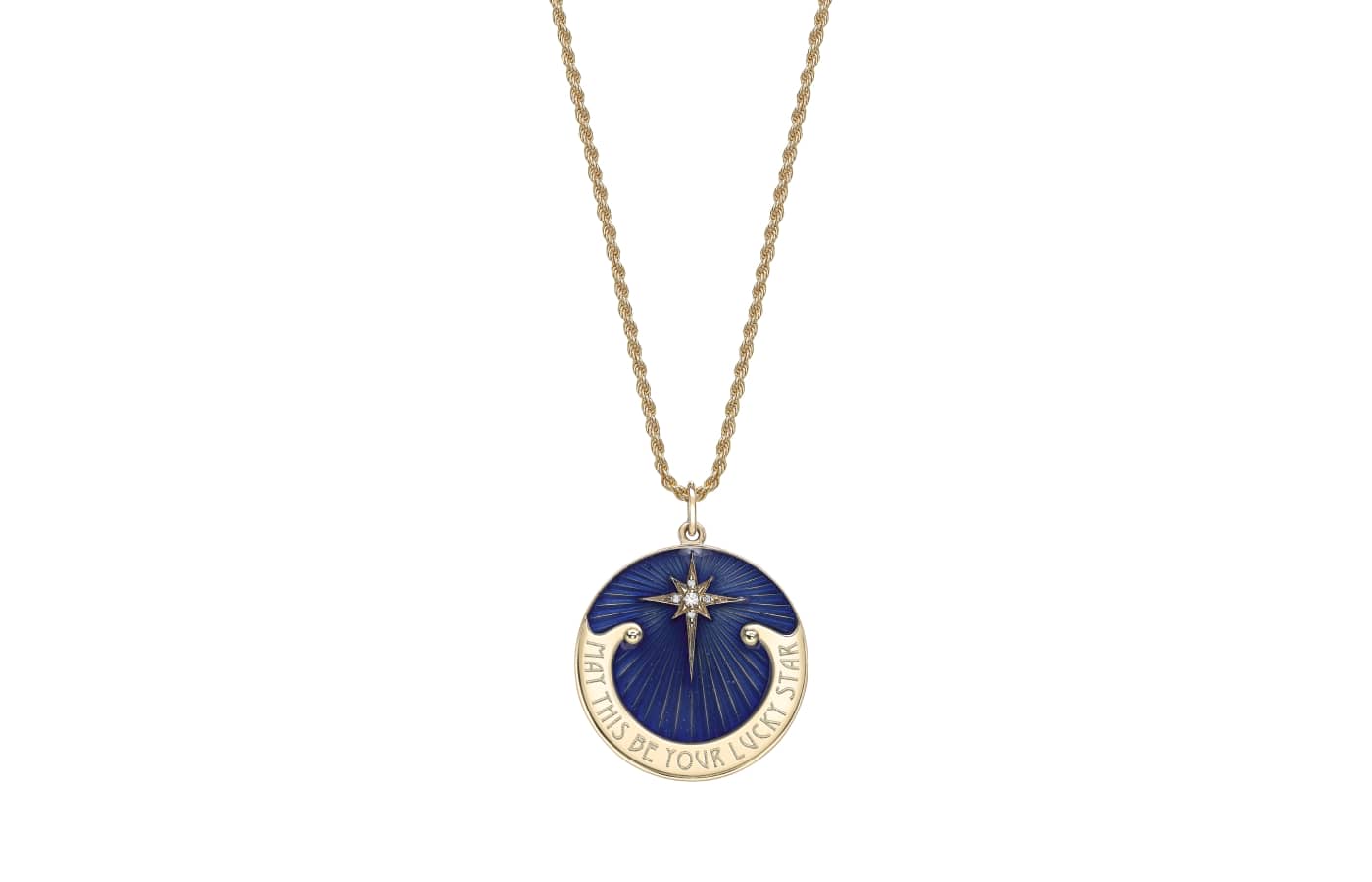 Venyx Oseanyx Coin Pendant in grey gold, blue enamel and diamond