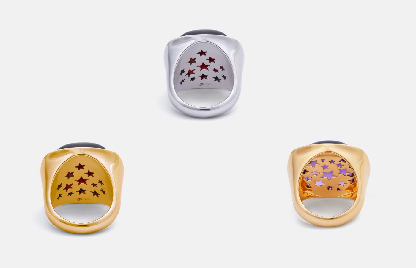  The detailed star pattern in the setting of Charlotte Reedtz Jewellery's Magic Wish cocktail rings 