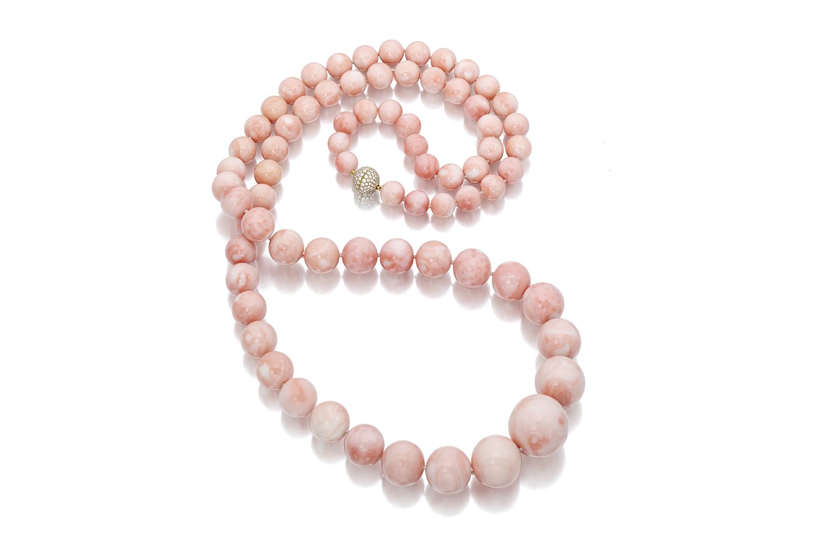 Assael precious Angel Skin coral necklace with an 18k white gold and diamond clasp 