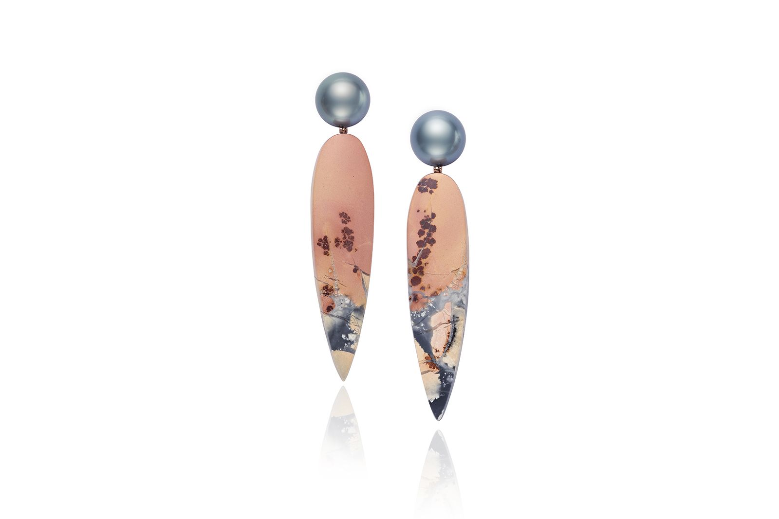  Assael NatureScapes earrings with Maligano jasper and Tahitian natural colour cultured pearls in 18k rose gold 