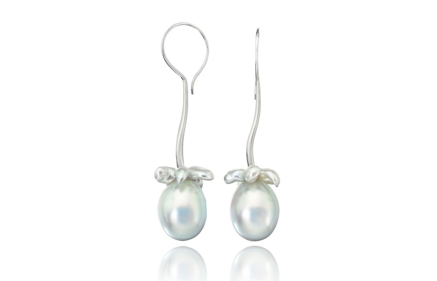  Assael South Sea cultured baroque and Keshi pearl ‘Fairy Blossom’ earrings in 18k white gold