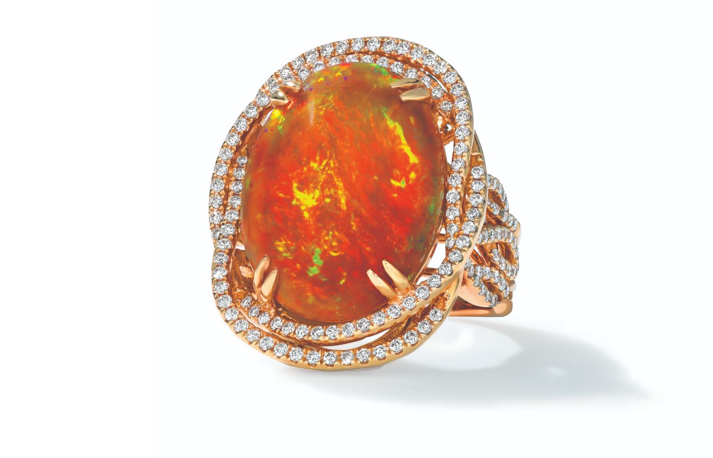 Le Vian Couture ring in Strawberry Gold featuring a 12-ct Neopolitan Opal, Chocolate Diamonds and Vanilla Diamonds