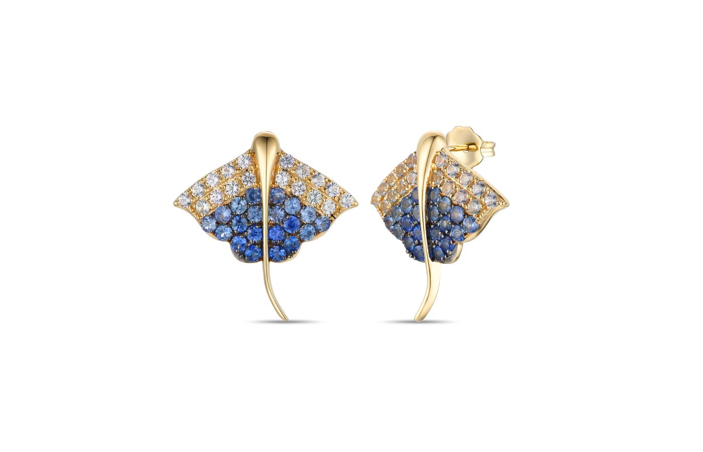 ​​Le Vian Denim Balayage Stingray earrings in Honey Gold, Denim Ombré Sapphires and White Sapphire