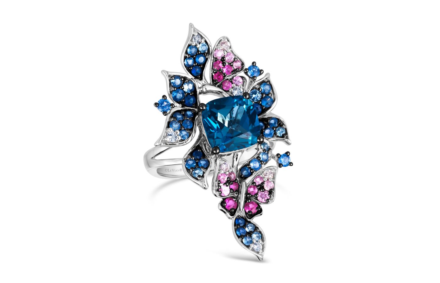 Le Vian Berry Garden Butterfly ring in Vanilla Gold, Deep Sea Blue Topaz,  Denim Ombré and White Sapphire
