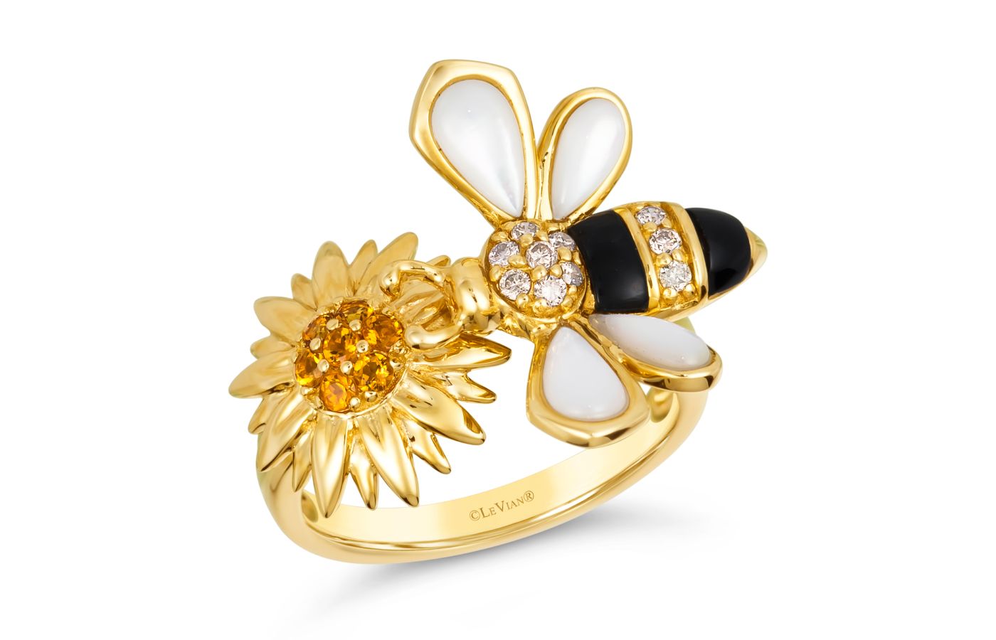 Le Vian ring in Honey Gold, mother-of-pearl, onyx, Cinnamon Citrine and Nude Diamonds