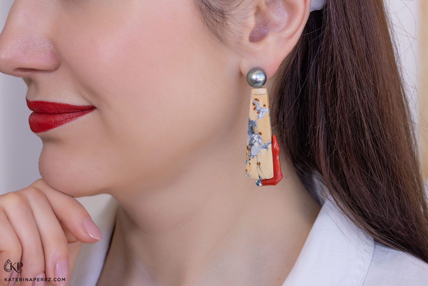 Assael NatureScapes earrings with Sardinian coral. Photo by Simon Martner.
