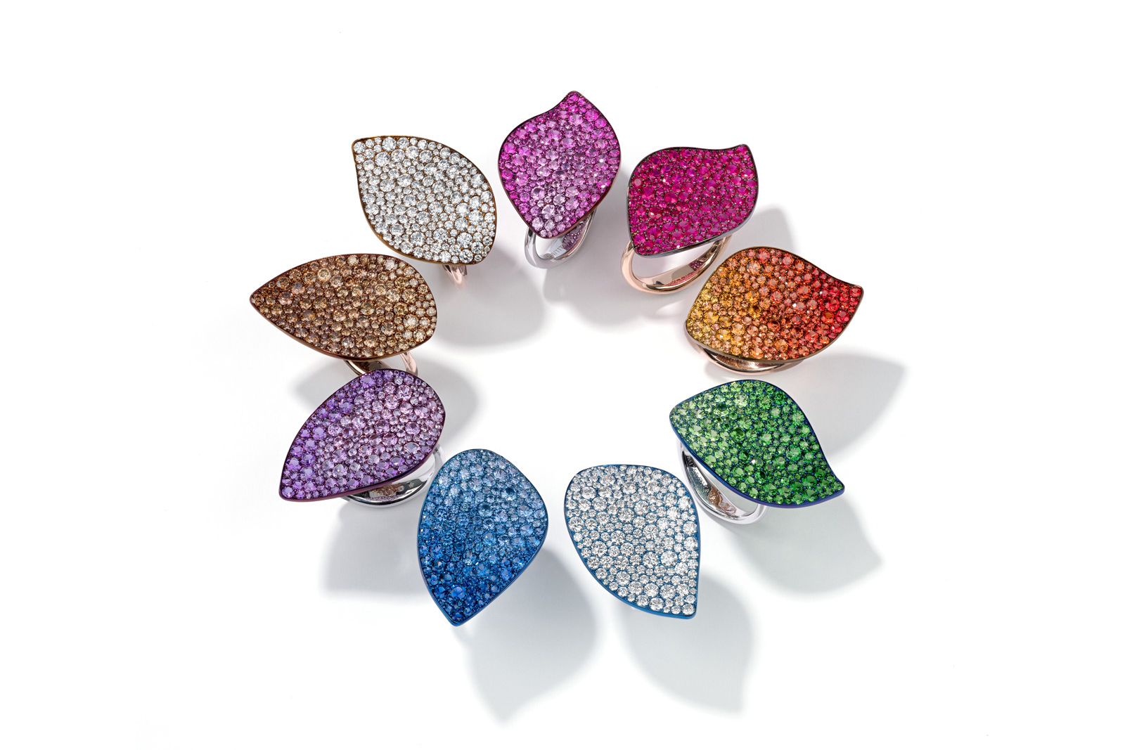 Glenn Spiro Petal rings in titanium with multicoloured gems