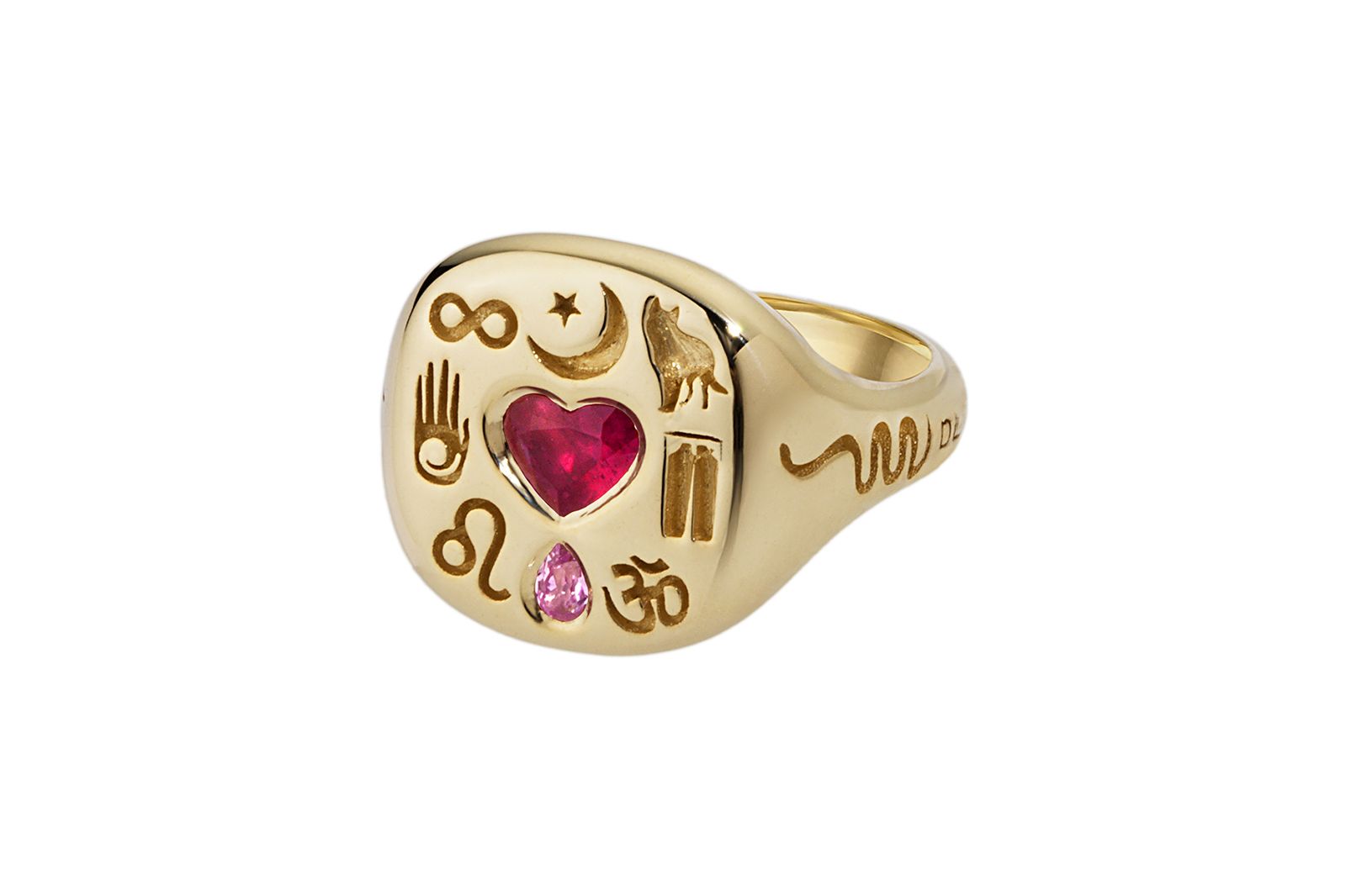  Dyne Loverglyphs ring in gold, ruby and pink sapphire 