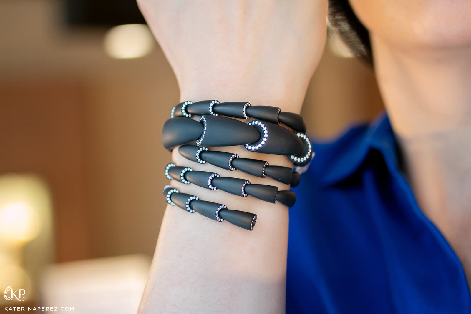 Vhernier Calla bracelets in matte black titanium and diamonds