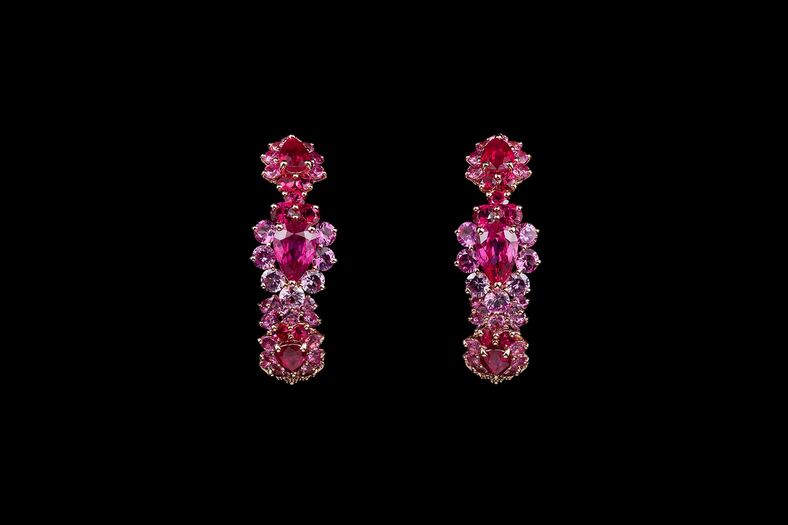  Dior Joaillerie High Jewellery earrings in pink gold, rubies and pink sapphires from the Les Jardins de la Couture High Jewellery collection