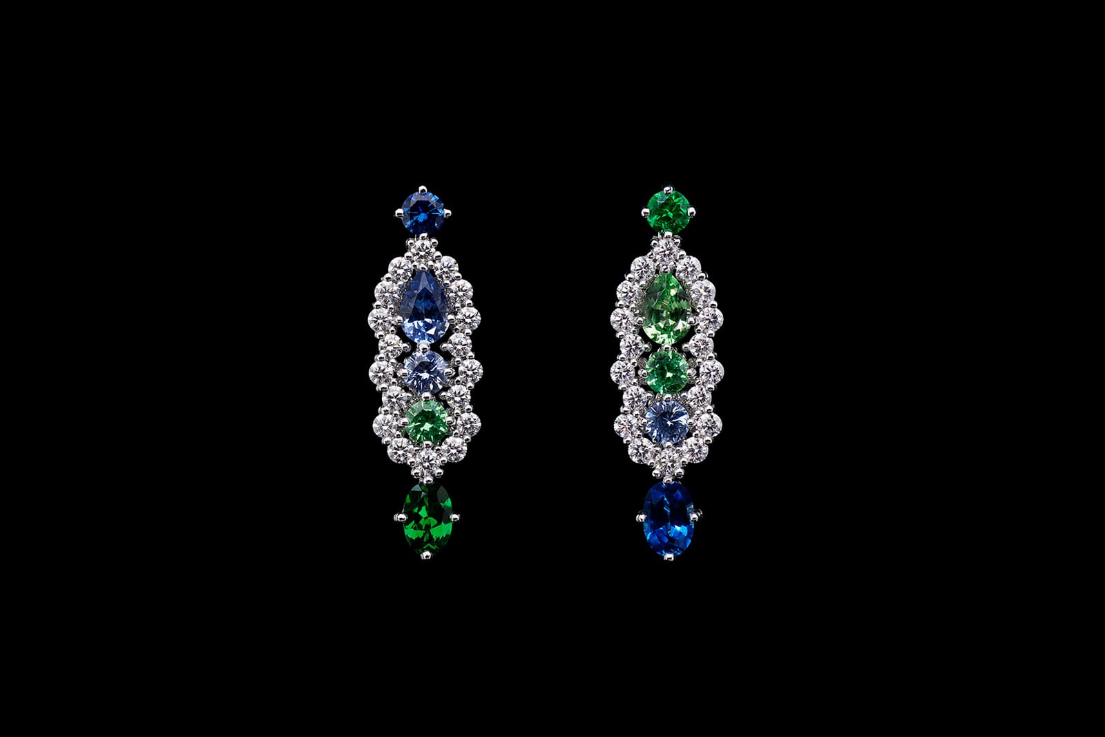  Dior Joaillerie High Jewellery earrings in white gold, diamonds, sapphires and tsavorite garnets from the Les Jardins de la Couture High Jewellery collection
