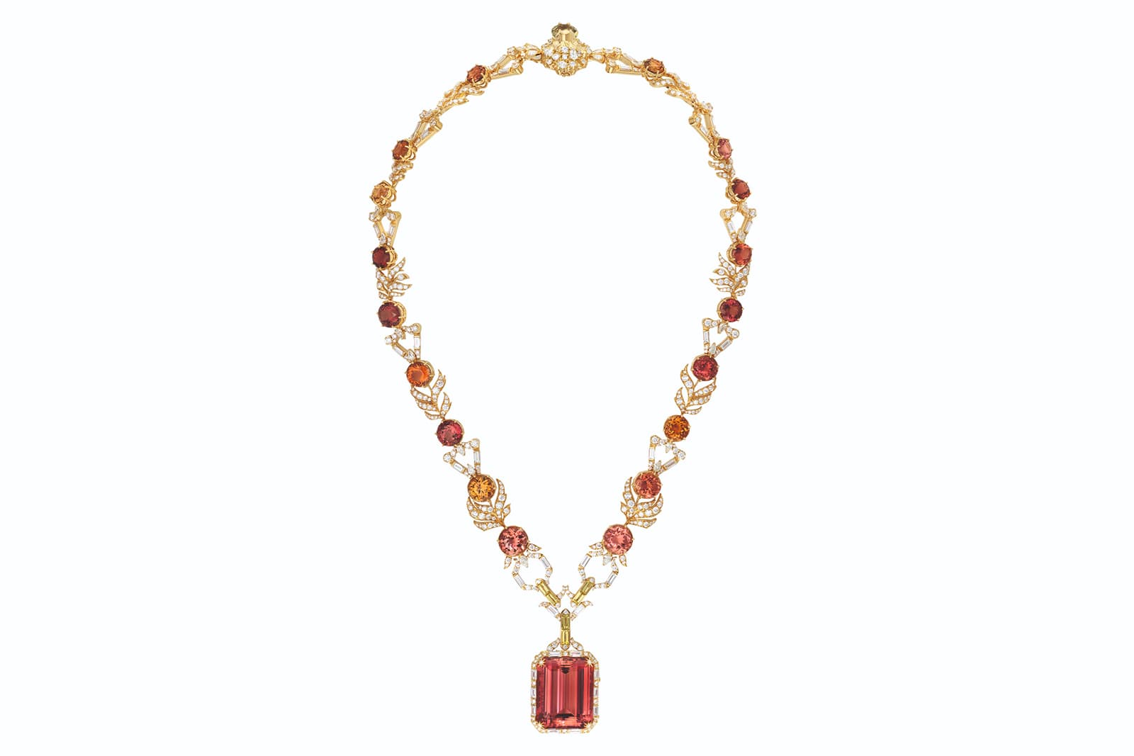  Gucci High Jewellery necklace in gold, pink tourmaline, fancy tourmalines and diamonds from the Gucci Allegoria High Jewellery Collection