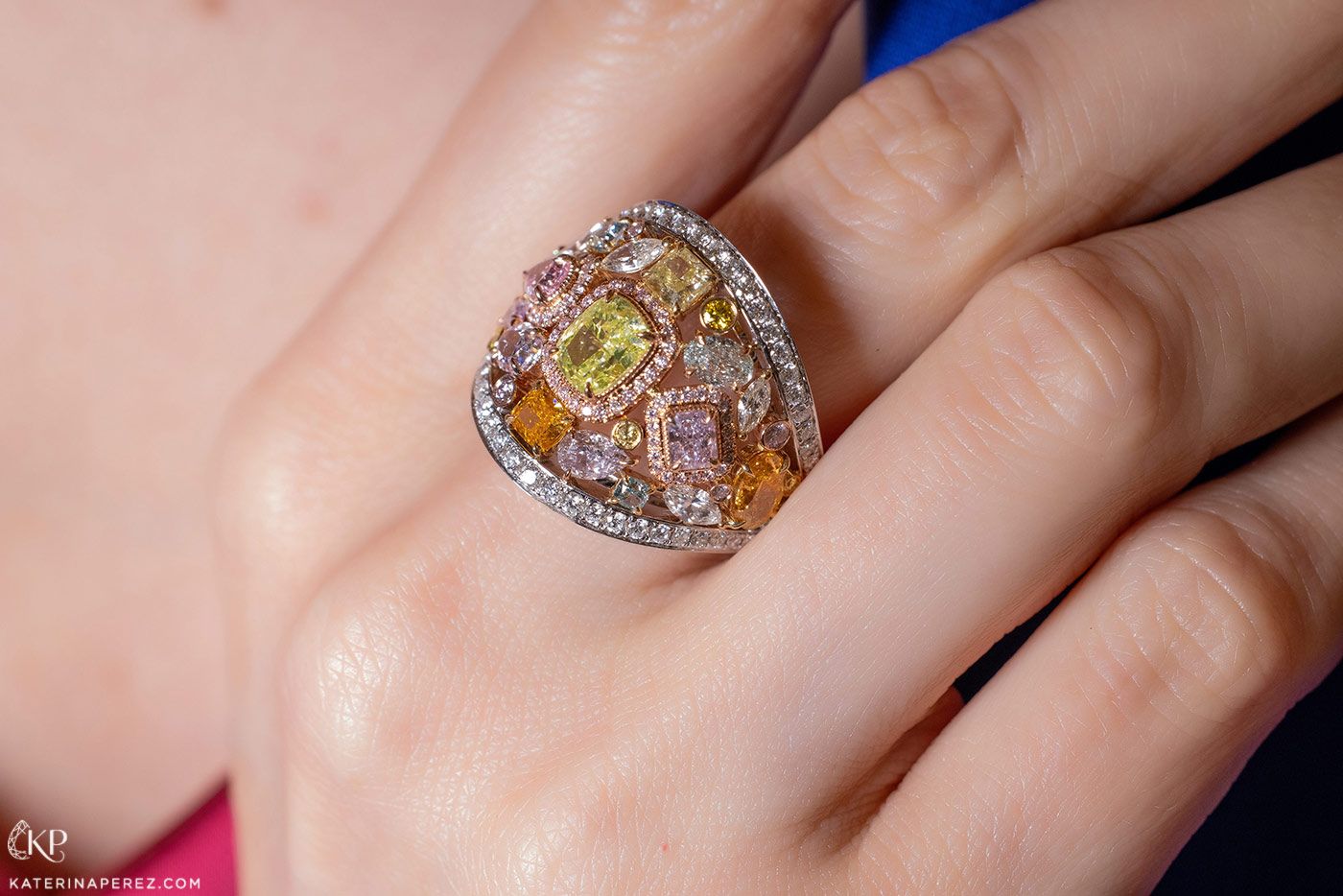 Katerina Perez wearing a Le Vian Couture ring in Two Tone Gold, Vanilla Diamonds, Sunny Yellow Diamonds and Light Pink Diamonds