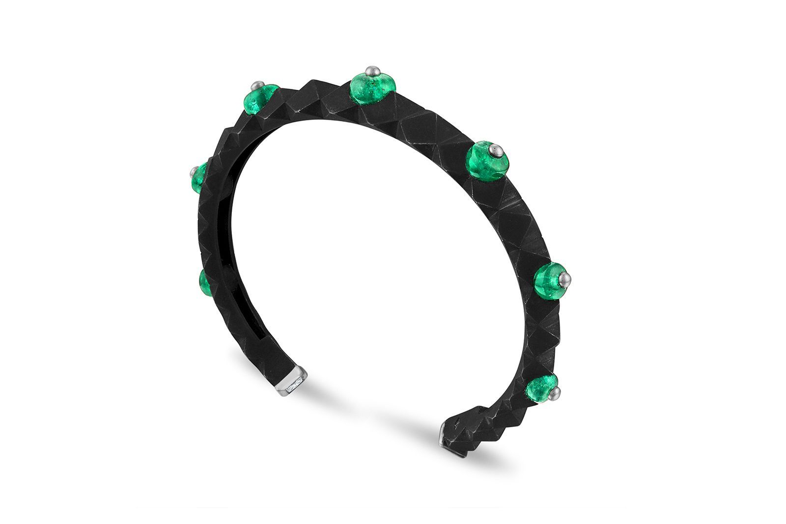  REZA Titan bracelet in rhodium-plated gold, diamond and emerald 