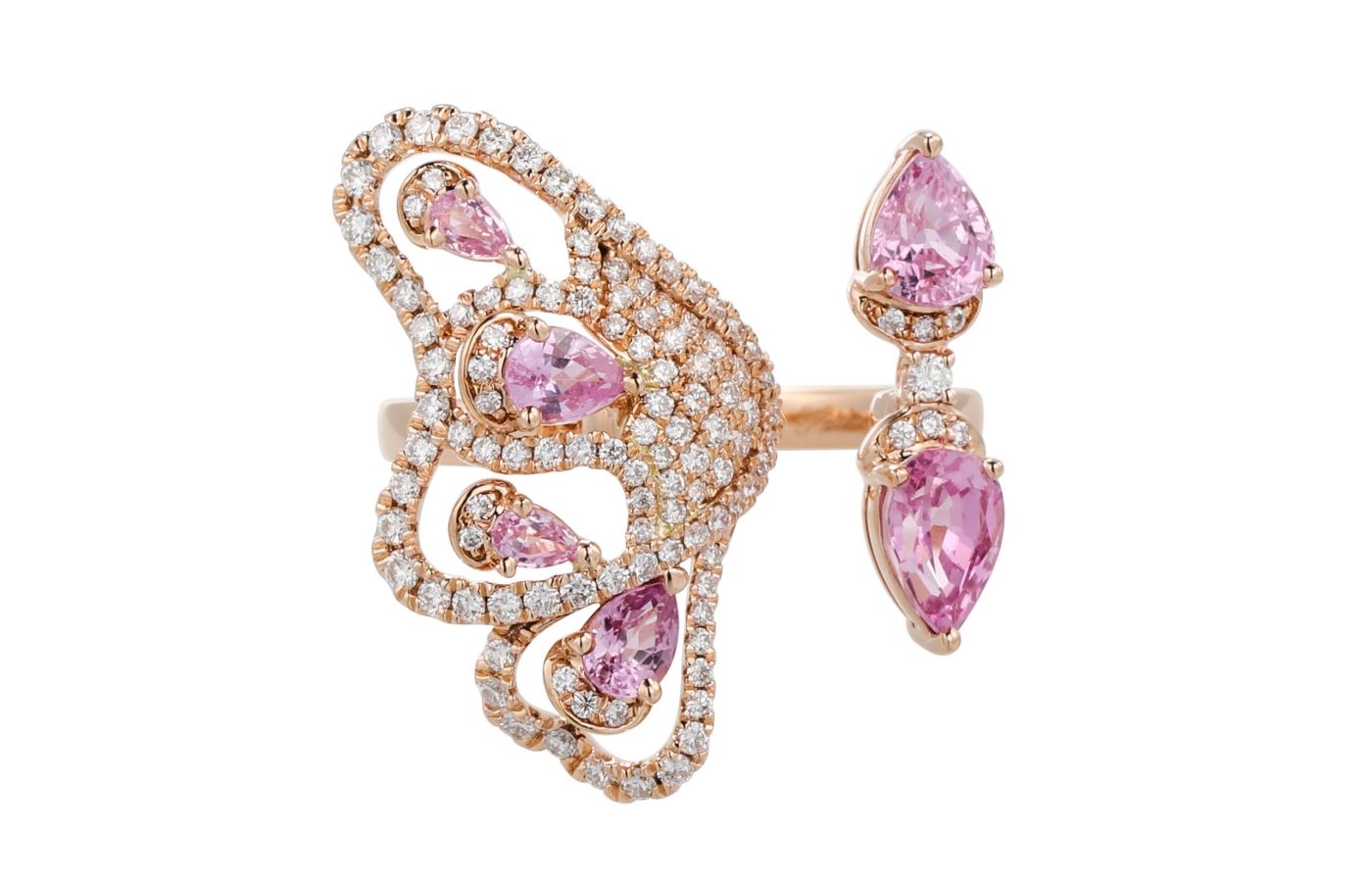  Kaltham's Pavillion  Pink Enchanted Butterfly ring in rose gold, pink sapphire and diamond 